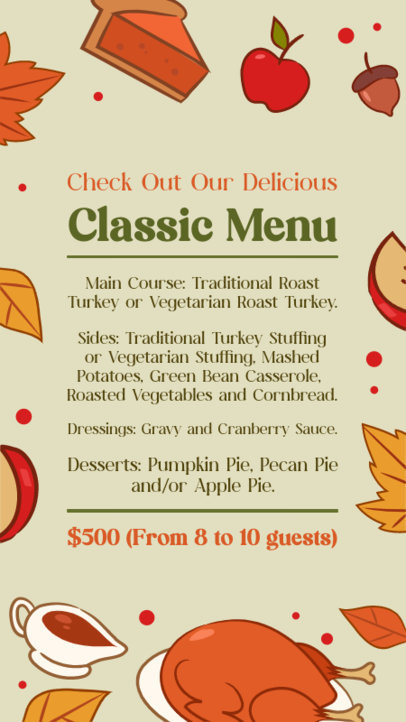Holiday Instagram Story Creator Featuring a Price List for a Thanksgiving Dinner