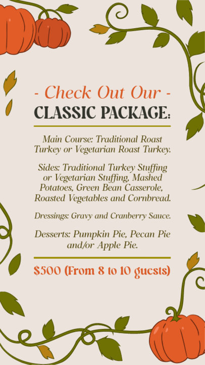 Instagram Story Generator to Promote a Price List for a Friendsgiving Catering