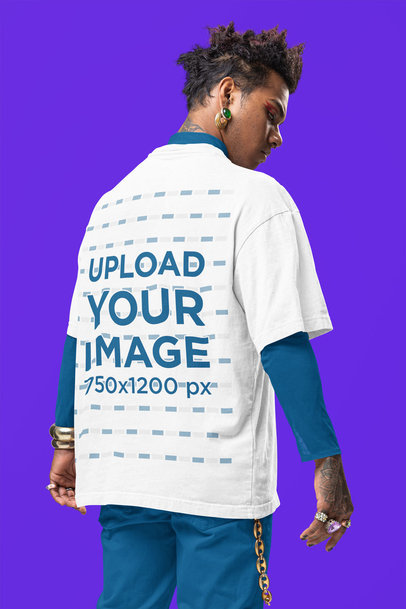 Back-View Mockup Featuring a Man with an Edgy Hairstyle Wearing an Oversized T-Shirt 
