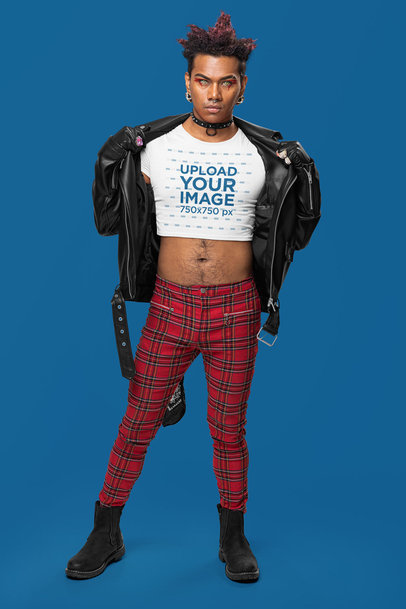 Bella Canvas Crop Top Mockup of a Man Wearing an Alternative-Inspired Outfit