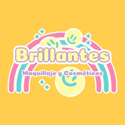Makeup Store Logo Creator Featuring a Colorful Rainbow and Smiling Faces