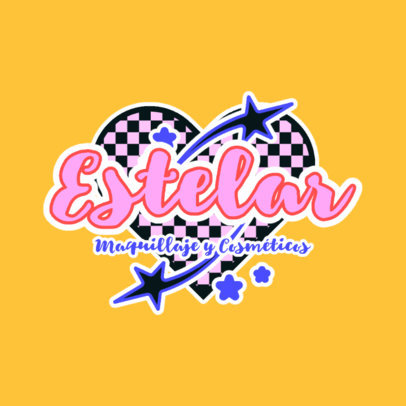 Logo Maker for a Makeup Store with a Y2K-Aesthetic Heart Graphic