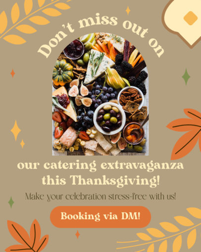 Instagram Post Template Featuring Leaf Graphics for a Friendsgiving Catering Dinner