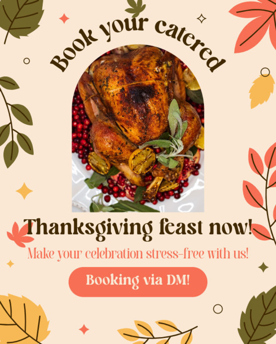 Colorful Instagram Post Generator Featuring Fall Graphics for a Friendsgiving Catering