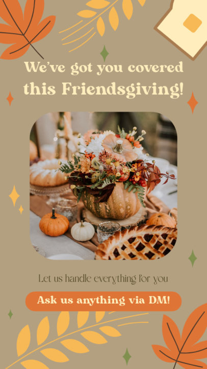 Instagram Story Template Featuring a Fall-Themed Layout for a Friendsgiving Catering Dinner 5832g