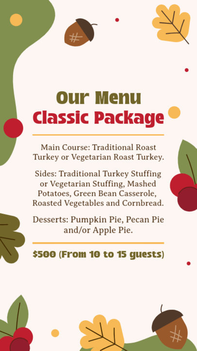 Celebratory Instagram Story Template to Share a Price List for a Friendsgiving Catering Service 5832c