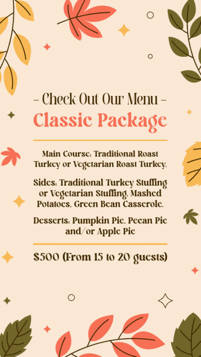 Colorful Instagram Story Generator for a Friendsgiving Dinner Featuring a Price List 5832i