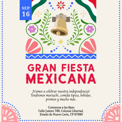 Instagram Post Template for a Dia del Grito Mexicano Celebration with a Bell Illustration