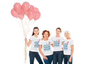 Tee Mockup Featuring Four Women Hugging Each Other In Support of Breast Cancer Awareness