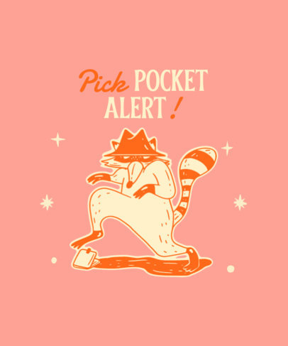 T-Shirt Design Template Featuring a Funny Pickpocket Raccoon