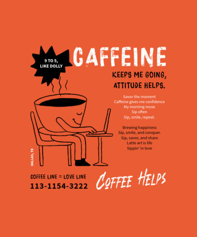 Quote T-Shirt Design Template Featuring a Coffee Day-Themed Illustration