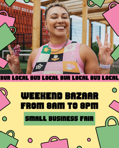 Instagram Post Maker with Colorful Shapes to Promote a Local Weekend Bazaar 
