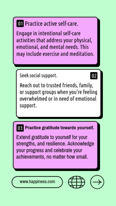 Colorful Instagram Story Generator Featuring Self-Care Tips for Mental Health