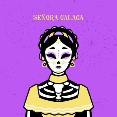 Avatar Design Template Featuring an Illustrated Female Calavera for Dia de Muertos 5835h