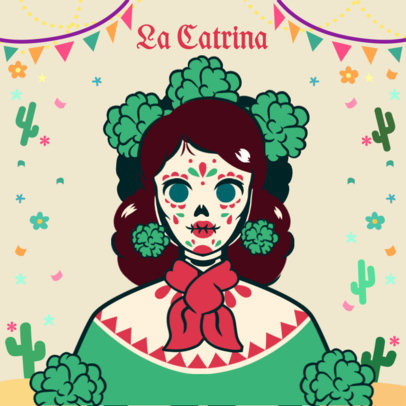 Avatar Design Creator Featuring a Catrina with Background Decorative Graphics 5835f