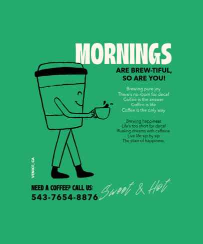 T-Shirt Design Generator Featuring a Cartoonish Coffee Cup Graphic