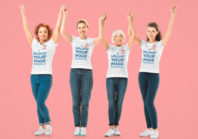 Cancer Awareness Mockup Featuring Four Women Wearing Round-Neck T-Shirts