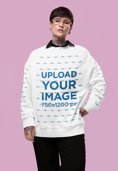 Mockup of a Tattooed Woman with Piercings Wearing an Oversized Sweatshirt