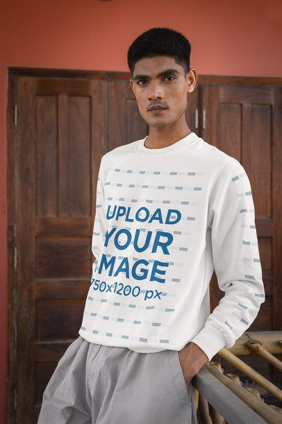 Round-Neck Sweatshirt Mockup of a Man with Short Hair Looking at the Camera m35393