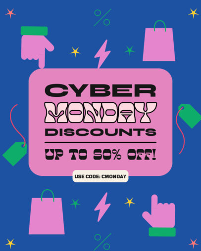 Instagram Post Generator Featuring Shopping-Themed Illustrations for Cyber Monday Discounts