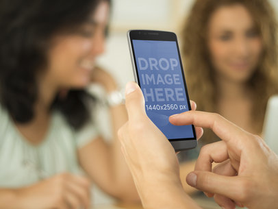 Android Mockup of Woman Using L3 G3 With Friends 