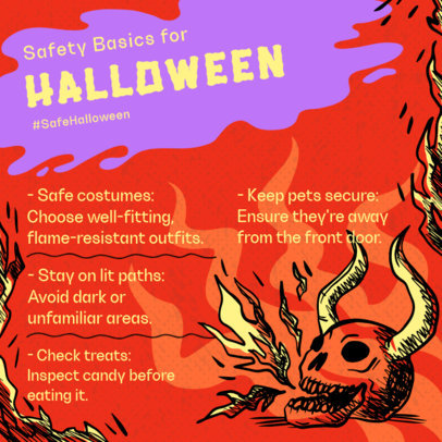 Instagram Post Template with Spooky Illustrations and Safety Tips for Halloween 6068
