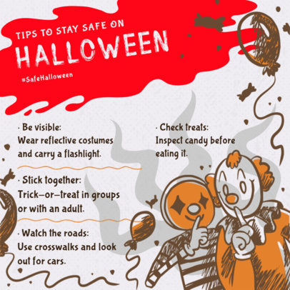 Instagram Post Generator with Evil Clown Graphics for Halloween Safety Advice 6068b