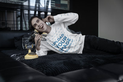 Gildan Sweatshirt Mockup of a Vampire Talking on the Phone m35494