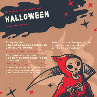 Instagram Post Template with a Reaper Graphic for Halloween Safety Measures 6068h