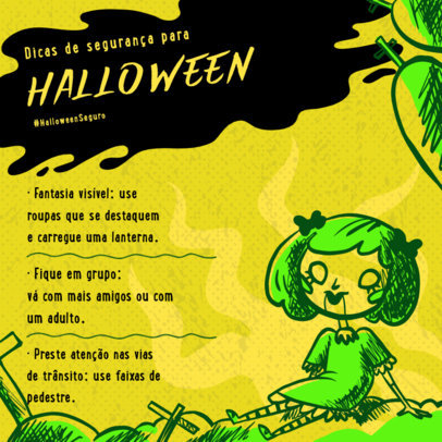 Instagram Post Generator with a Haunted Doll Illustration for Halloween Safety Advice 6068j