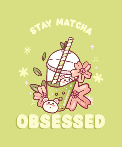 Quote T-Shirt Design Template Featuring a Matcha Tea Theme