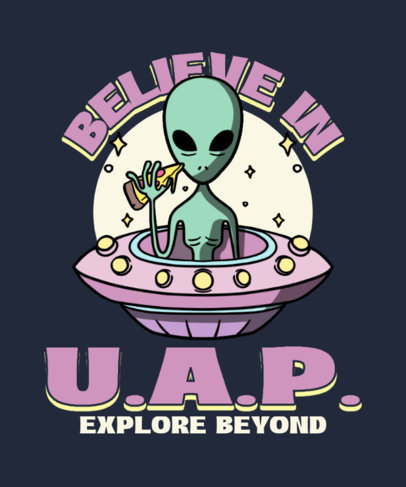 UAP-Themed T-Shirt Design Generator Featuring an Alien Eating Pizza 4986p-5878