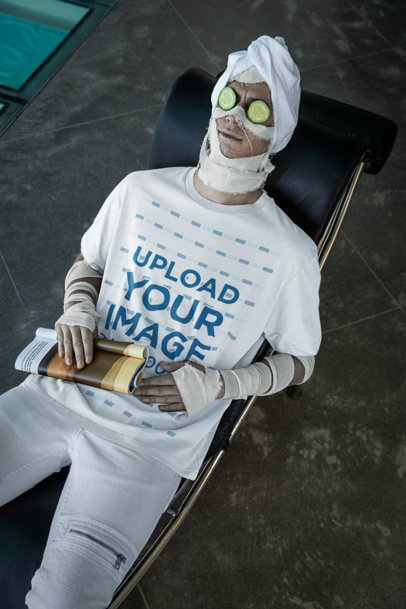 Parody Halloween-Themed T-Shirt Mockup of a Mummy on a Spa Day m35477
