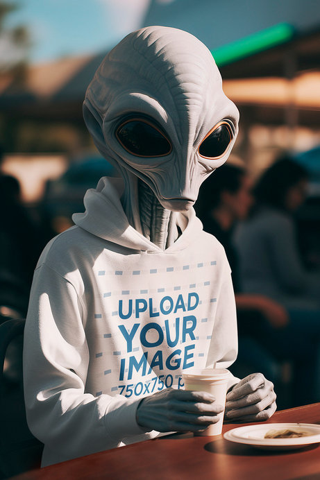 AI-Generated Mockup Featuring an Extraterrestrial Creature Wearing a Hoodie
