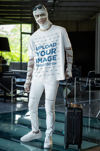 Stanley Stella T-Shirt Mockup of a Man in a Mummy Costume for Halloween m35476