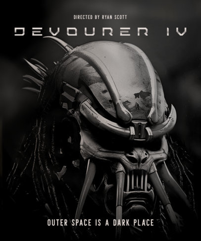 T-Shirt Design Template Featuring a Creature with a Macabre Mask Inspired by a 90s Alien Movie