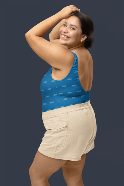 Mockup of a Woman Modeling a Swimsuit in a Studio