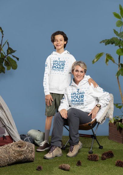 Gildan Sweatshirt Mockup of a Mom and Her Son in a Camping Setting