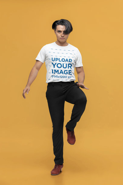 Bella Canvas T-Shirt Mockup Featuring a Serious Man Doing a Dance Move