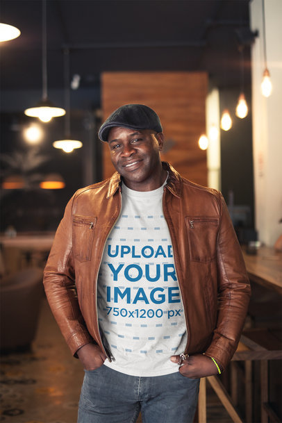 T-Shirt Mockup of a Man with a Beret