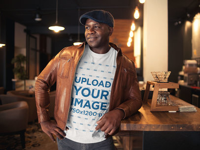 Mockup of a Man Wearing a T-Shirt and a Beret