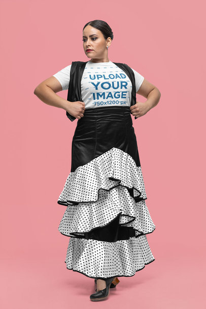 Bella Canvas T-Shirt Mockup of Flamenco Dancer Woman Posing in a Studio