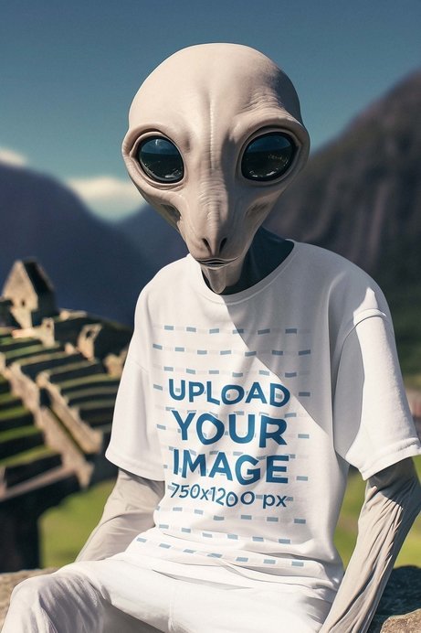 AI-Generated Mockup Featuring an Extraterrestrial Creature Wearing a T-Shirt