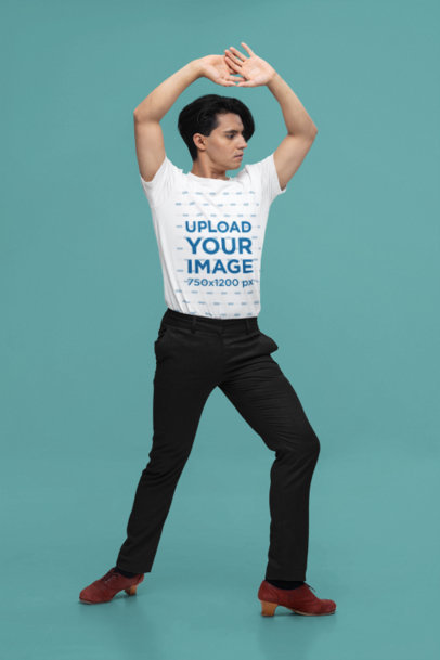 Bella Canvas T-Shirt Mockup of a Man with Dancing Shoes Posing in a Studio