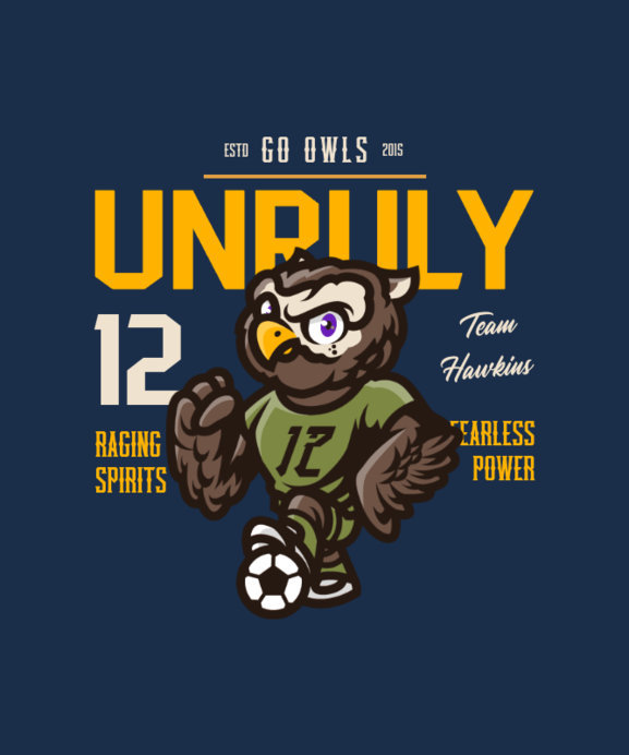 Retro T-Shirt Design Template to Support a Soccer Team With an Owl Graphic