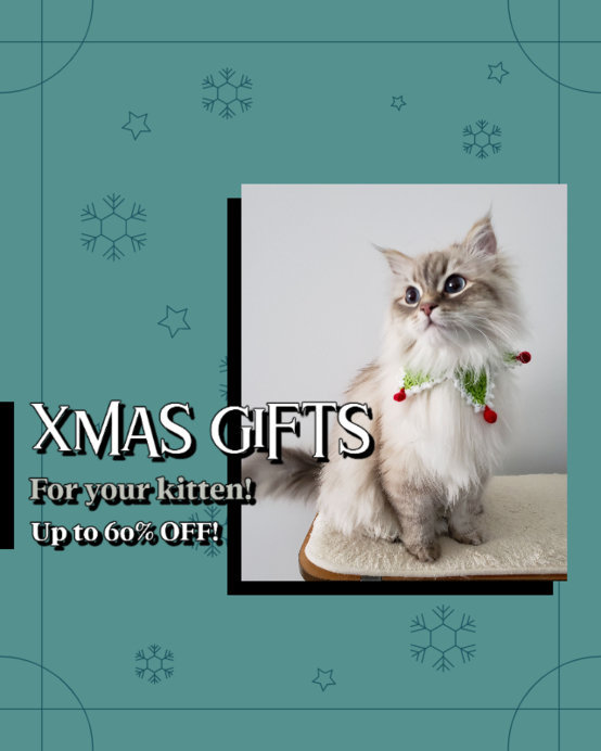 Instagram Post Creator Featuring a Cat Picture for a Pet Store's Xmas Sale