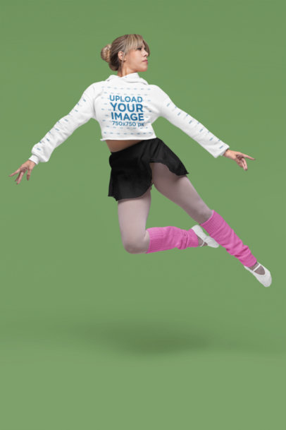 Crop Top Hoodie Mockup Featuring a Woman Dancing Ballet in a Studio