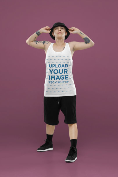 Bella Canvas Tank Top Mockup of a Breakdancer Woman With Tattoos
