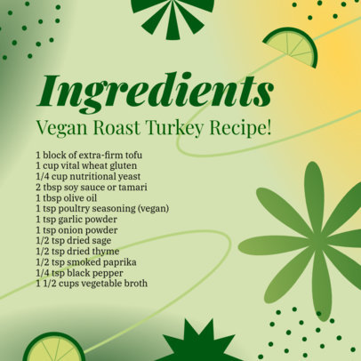 Instagram Post Design Maker Featuring an Ingredients List for a Vegan Roasted Turkey