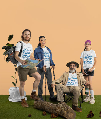 Bella Canvas T-Shirt Mockup Featuring a Smiling Family in a Camping Trip